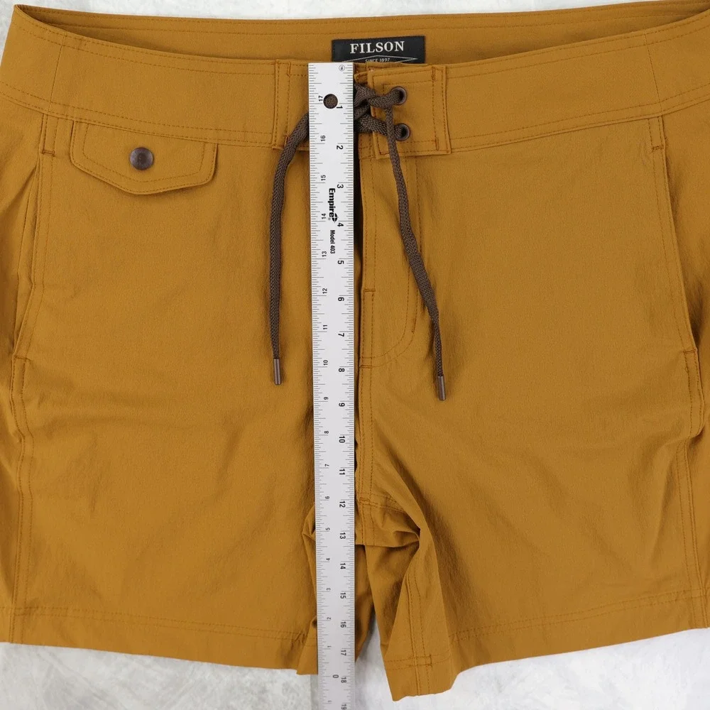 Filson Glacier Bay Trunks Mens 35 Dark Burlap Brown Hybrid Swim Hiking 7.5